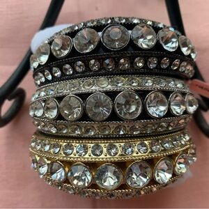 3 Rhinestone Statement Bangles Stacked Clear Crystal stones New
